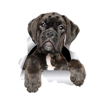 Etie 13 см x 10,9 см Милая 3D собака-боксер, наклейка на автомобиль, наклейки для туалета, холодильника, кухни, детской, украшения двери спальни