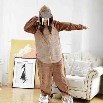 HKSNG Фланелевый комбинезон для взрослых животных на молнии с моржом, костюмы котиковых львов, пижама кигуруми, Рождественский подарок