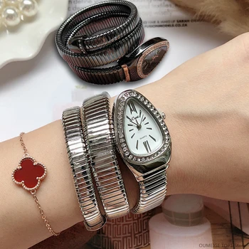 MISSFOX Люксовый бренд Snake Watches с хрустальным циферблатом, женские наручные часы, стальной кварцевый браслет, креативные часы montre femmes