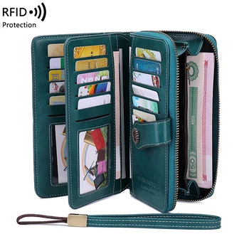 MIYIN Fashion Texture Женский кошелек Высококачественный RFID противоугонный кожаный кошелек Женская длинная сумка на запястье с несколькими картами