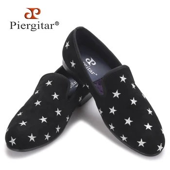 Piergitar/ новые мужские бархатные туфли ручной работы в британском стиле с вышивкой в виде звезд, вечерние и свадебные мужские лоферы, мужские тапочки для курения