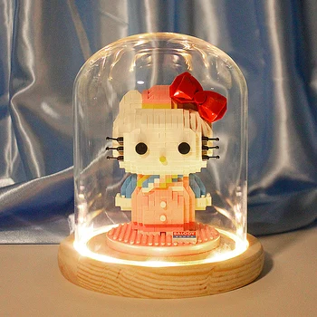 Sanrio Hello Kitty Микрогранула Строительный Блок В Сборе Подарок на День Святого Валентина Взрослым Светящийся Абажур Прикроватное Украшение Головоломка