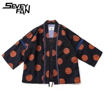 Seveyfan Мужской Льняной Хлопчатобумажный Даосский халат, Японское свободное пальто с волнистой линией для мужчин