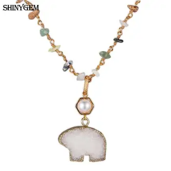 ShinyGem Милый Белый Полярный Медведь Кулон Ожерелья Радужный Гравий Камень Бусина Цепочка Ожерелье Друзы Мультяшный Медведь Ожерелья Для Женщин