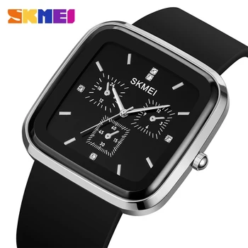 SKMEI, мужские часы с черным силиконовым ремешком, женские Модные повседневные Водонепроницаемые кварцевые наручные часы с маленьким циферблатом, часы для любителей силиконового ремешка.