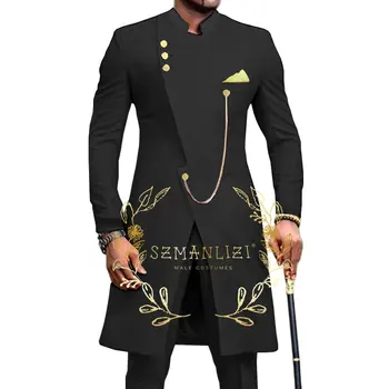 SZMANLIZI 2023 Африканский дизайн, приталенные мужские костюмы для свадьбы, смокинги для жениха, черные костюмы, блейзер для выпускного вечера, брюки для лучшего мужчины