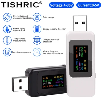 TISHRIC Type-C USB Тестер Постоянного тока Цифровой Вольтметр Amperimetro Зарядное Устройство Тестер Тока 0-6.5 A Напряжение 4-30 В Измеритель Ампер Вольт Детектор