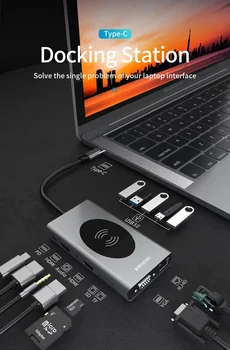 TypeC USB C Hub Беспроводное зарядное устройство PD 3.0, док-станция для ноутбука MacBook Air m1 Pro, ноутбук Nintendo Switch, адаптер-разветвитель