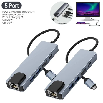USB C Концентратор с HDMI RJ45 Ethernet USB 3,0 2,0 Зарядными Портами PD Мультиразветвитель Адаптер для Xiaomi 10 MacBook iPad Samsung S20
