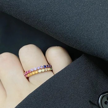 Versa Радужное циркониевое кольцо row ring с микро-вставкой из высокоуглеродистого циркония, яркие новые вставки в стиле ретро в Европе и Америке, универсальные