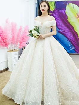 Vestido de Noiva Новое Пышное свадебное платье 2024 года с открытыми плечами, расшитое бисером, расшитое блестками Свадебное платье цвета шампанского, Свадебное платье Robe De Mariage