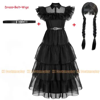 Wednesday Addams Cosplay For Girl Costume 2023 Новые праздничные платья для детей, сетчатые вечерние платья для девочек, карнавальные костюмы от 5 до 14 лет