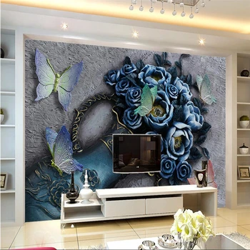 wellyu 3D Цветочная Рельефная Фоновая стена с бабочкой 3D Фоновая стена По Индивидуальному заказу Большие Обои Эко Обои