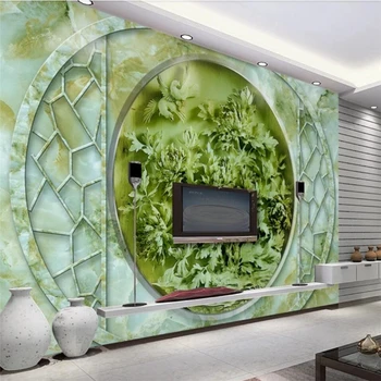 wellyu Rich flower 3D рельефная резьба по нефриту, ТВ-фон, стена, изготовленная на заказ большая фреска, зеленые шелковые обои papel de parede