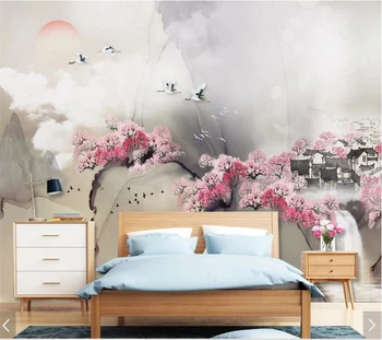 wellyu Заказная крупномасштабная фреска новый китайский стиль пейзаж тушью цветущая деревня персика красивые фоновые обои