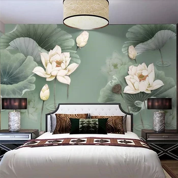 wellyu Новый китайский стиль ручка lotus спальня фон настенное украшение живопись пользовательские большие настенные обои papel de parede