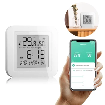WIFI гигрометр, термометр, датчик влажности и температуры с дистанционным монитором для дома SMART LIFE Alexa Goo gle Assistant