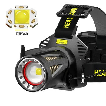 XHP360 Мощный светодиодный налобный фонарь для кемпинга высокой яркости 2000LM, портативная наружная фара, аварийный блок питания, фонарик