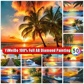 YiMeiDo 100% AB Алмазная Вышивка Пейзаж Набор Для Вышивки Крестом Алмазная Живопись Море Кокосовые Пальмы Полный Стразов Мозаика Искусство