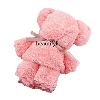 yj Коралловое бархатное полотенце с медведем, полотенце для вытирания рук, праздничный практичный подарок