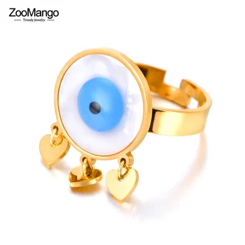 ZooMango Модные Голубые Кольца с открытыми Турецкими глазами, Ювелирные Изделия Для женщин и девочек, Богемное Кольцо в виде сердца из нержавеющей стали Женские кольца ZR22034