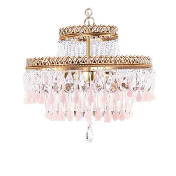 zq Романтическая кружевная Розовая хрустальная люстра в Европейском французском стиле для спальни дочери, гардероба, спальни