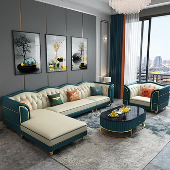 американский кожаный диван Угловой для гостиной Комплект мебели для всего дома Комбинация