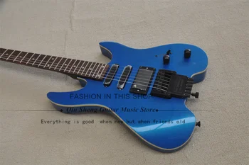 Безголовая гитара Металлические синие гитарные звукосниматели SSH Корпус из липы Белый переплет Черный гриф 24 лады