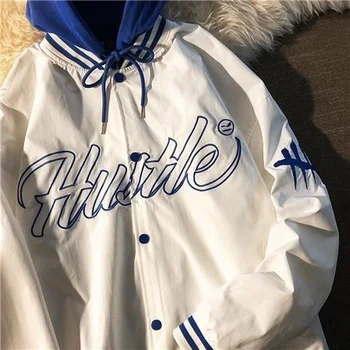 Бейсбольная куртка Женская хип-хоп Harajuku с вышивкой буквами Лоскутные куртки Уличная одежда Мужская унисекс Пальто для колледжа Повседневная верхняя одежда