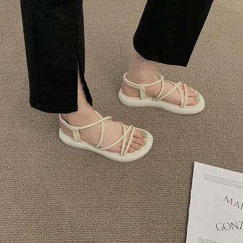 Белые сандалии Женские 2023 Новые летние пляжные римские туфли женская обувь летние сандалии