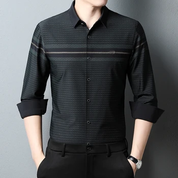 Бесшовная деловая повседневная шелковистая мужская рубашка высокого качества с длинными рукавами Весеннего качества, гладкая удобная модная тонкая Camisa Masculina
