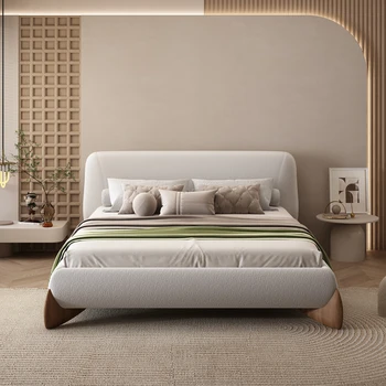 Бесшумный ветер, постельное белье из ягненка, итальянский стиль, очень простой кремовый ветер, главная спальня, простая легкая экстравагантная кровать на полу