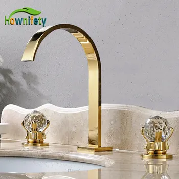 Блестящий Золотой Смеситель для ванной комнаты с двойной Хрустальной ручкой Смеситель горячей и холодной воды Кран Для ванны Смесители для ванны на бортике
