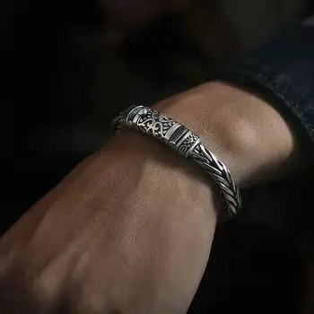 Браслет ручной работы Buddhastone серебристого цвета, 5 мм, Винтажные Модные мужские Персонализированные Грубые браслеты, ювелирные изделия