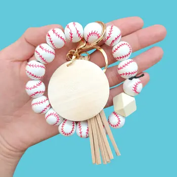 Брелок-браслет на запястье, брелок для ключей с деревянным бейсбольным софтболом, Брелок-браслет для спортивных вечеринок