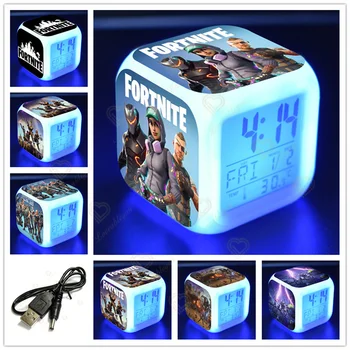 Будильник Fortnite, цифровые светящиеся 7 цветов, светодиодные часы, фигурка из боевой игры, часы с рисунком, подарки на день рождения для детей