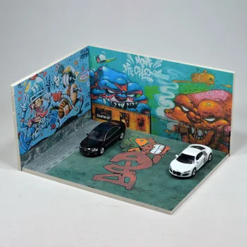Версия Граффити в гараже в масштабе 1: 64, Сцена парковки, Фоновая модель, Подходящая коллекция моделей автомобилей, Подарочная выставка