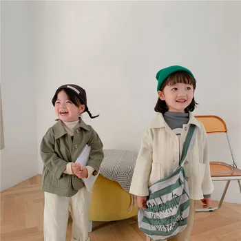 Весенне-осенняя корейская версия детского пальто для мальчиков и девочек, милая однотонная универсальная повседневная модная верхняя одежда с длинными рукавами, детские топы