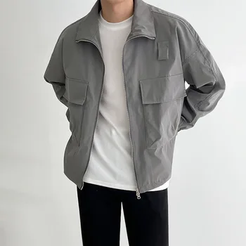 Весенняя куртка-карго, мужская повседневная модная брендовая короткая винтажная куртка с отворотом