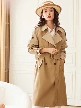 Весенняя новая универсальная ветровка в британском стиле с защитой от морщин, модное двубортное контрастное пальто большого размера