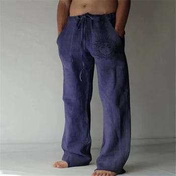 Весна-лето, мужские хлопчатобумажные льняные брюки для бега в стиле хип-хоп с принтом Аватара, большие размеры, Свободные повседневные брюки в стиле ретро, мужские брюки