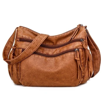 Винтажная женская сумка через плечо из искусственной кожи, мягкая женская сумочка-мессенджер с несколькими карманами, дизайнерская сумка с клапаном, женская сумочка