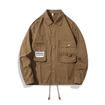 Винтажная куртка Crago из чистого хлопка, весенне-осенняя мужская модная свободная рубашка на пуговицах, куртка, корейская версия пальто для мужчин