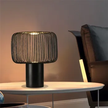 Винтажная настольная лампа в минималистском стиле с черной железной краской в клетку, Светодиодная мраморная лампа, украшение гостиной, спальни, Украшение офисного стола