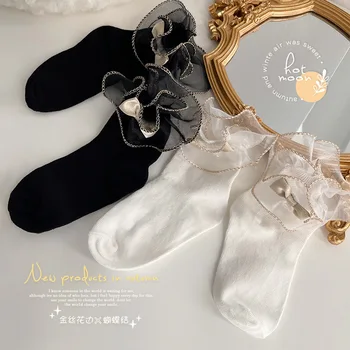 Винтажные Кружевные носки с вышивкой Золотой нитью для девочек в стиле Лолиты, Детские носки с бантом в королевском стиле, Короткий Ножной браслет для малышей, Носок Sox 10T