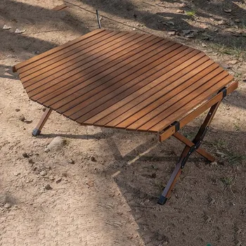 Восьмиугольный складной стол для кемпинга на открытом воздухе, портативный дизайн яичного рулета, инструменты для кемпинга, Стол для барбекю из массива дерева большой емкости