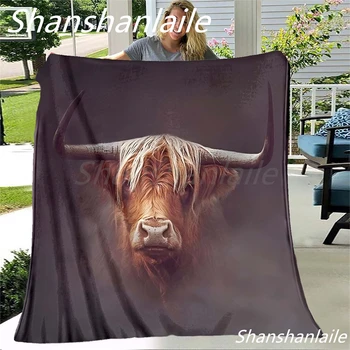 Высокогорная корова, супер мягкое, теплое и портативное длинное плюшевое одеяло для дивана-кровати/сна/путешествия/тренировки/полета/украшения/интересный подарок