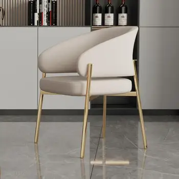 Высококачественный Легкий Роскошный обеденный стул из нержавеющей стали, Дизайнерский минималистичный табурет кремового цвета, кожаный стол для макияжа