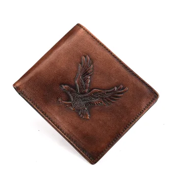 Высококачественный мужской кошелек с двойной застежкой из натуральной кожи с рисунком Орла, зажимы для наличных, карман для монет, держатель для карт, короткий кошелек из натуральной кожи в стиле ретро