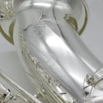 Высококачественный серебряный саксофон Си-бемоль 020 тенор-саксофон с латунной гравировкой Деревянный духовой музыкальный инструмент с футляром можно настроить